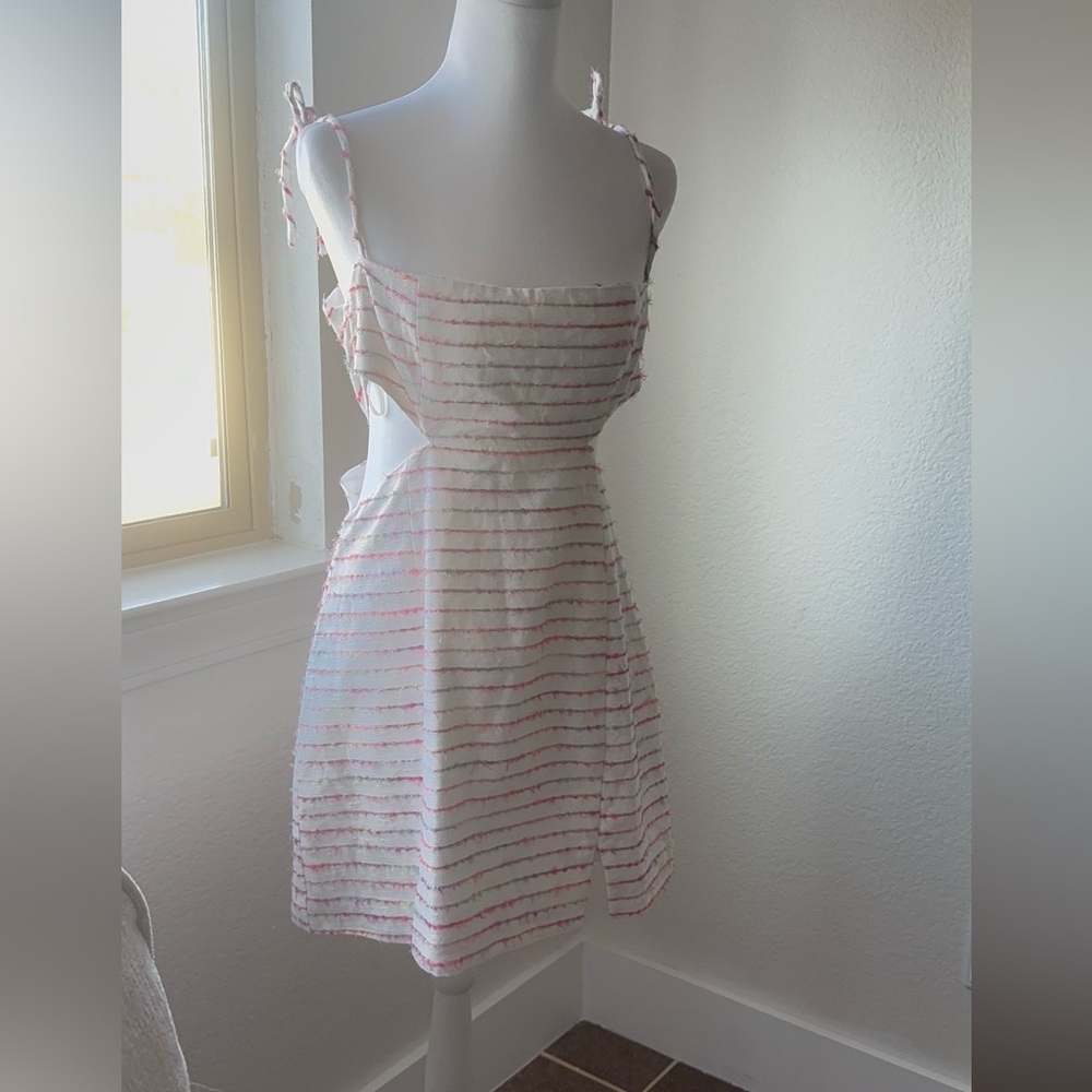 Hello Molly Pink Floral Lace-Up Back Mini Dress – Size L (US 8)